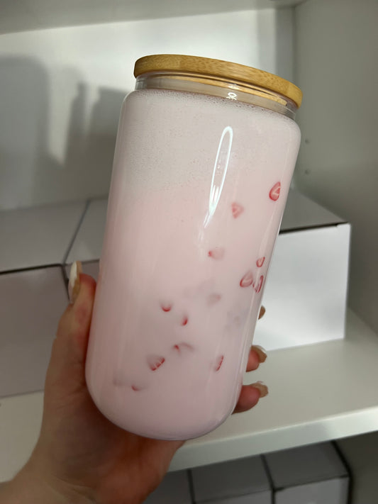 RTS Glass Strawberry Milk Cup